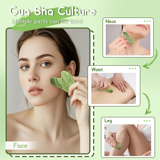 Flagest Gua Sha Facial Tools, Jade Stone Guasha Tool - Image 3