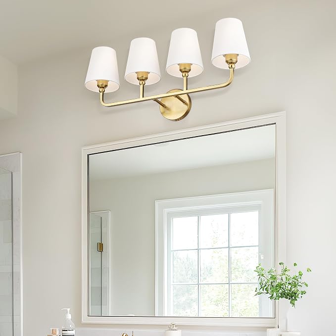 Bathroom Light Fixtures, 4 Light Brushed Gold Vanity Lights - Image 7