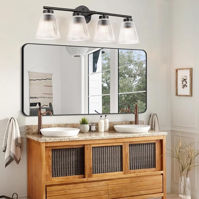OCIOC Bathroom Vanity Light, 4-Light Modern Matte Black Wall Sconce - Image 7