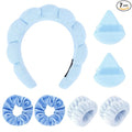7Pcs Spa Set - Puffy Headband, Wristbands, Powder Puffs, Makeup Removal Terry by ARALUKY