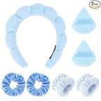 7Pcs Spa Set - Puffy Headband, Wristbands, Powder Puffs, Makeup Removal Terry by ARALUKY
