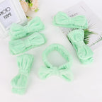 Casoty 6 Pcs Green Spa Headbands, Skin Care Headband, Soft Coral Fleece - Image 5