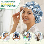 2 PCS Shower Cap Waterproof Double Layer Elastic Adjustable Reusable Hair Bath - Image 6