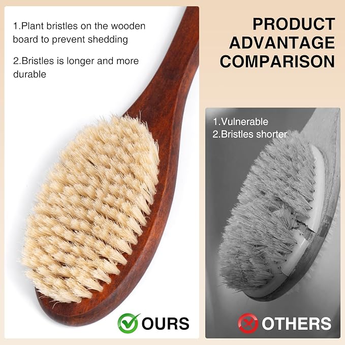 Wooden Bath Brush with Gentle Bristles Long Handle - Image 5