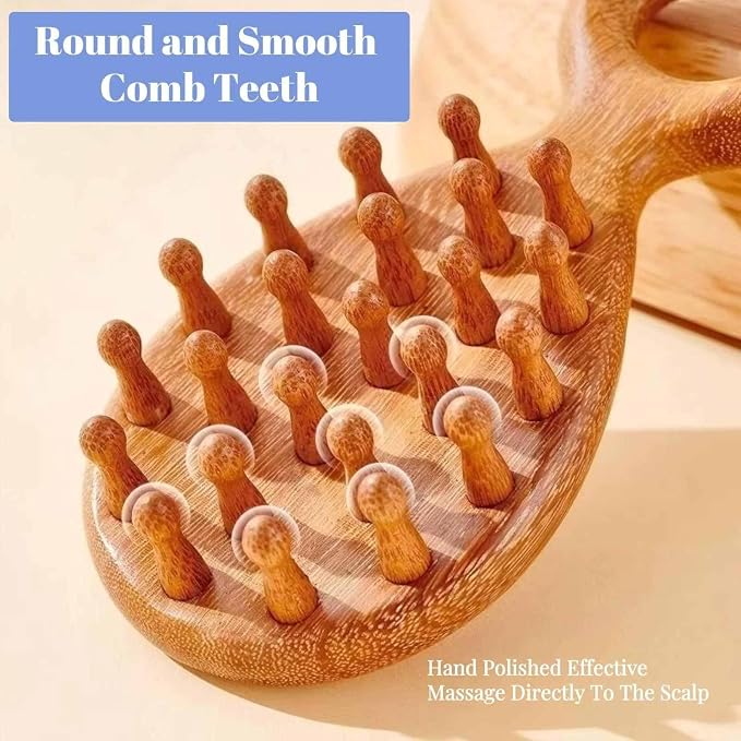 Sandalwood Head and Scalp Massager Comb, Wide Tooth Wooden Gua Sha Tool - Image 4