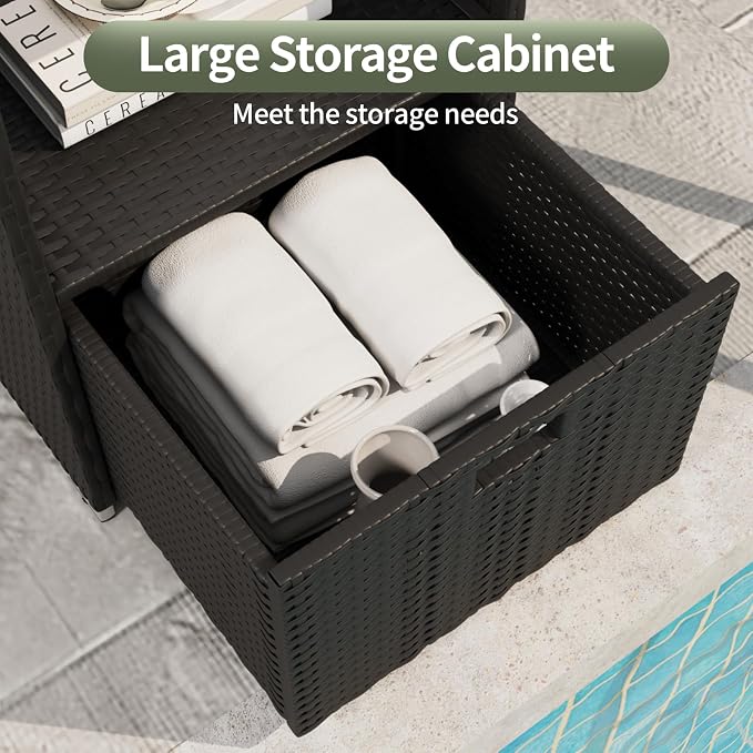 Outdoor Pool Towel Rack Cabinet, Rattan Wicker Pool Storage Bins Storage - Image 8