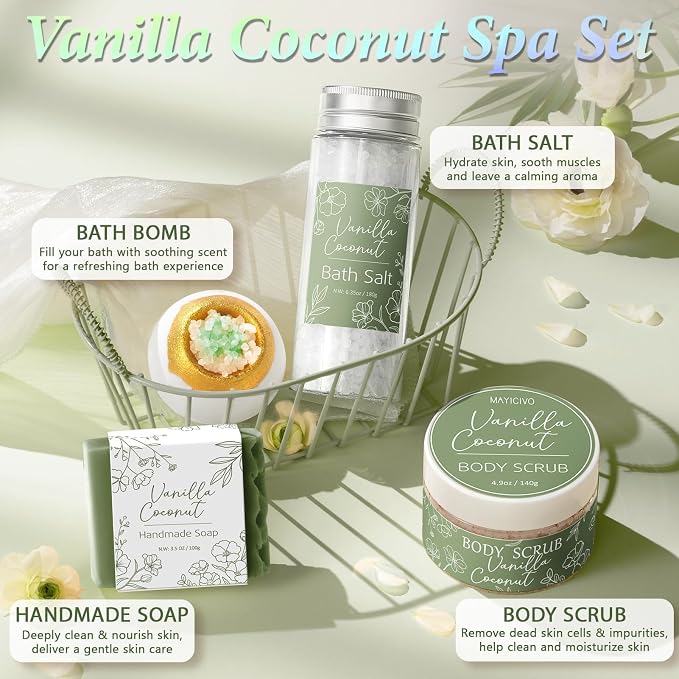 Spa Gifts for Women Bath Gift Set, Vanilla Coconut Spa Gift Baskets Home Bath - Image 5