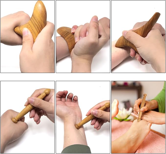 Honbay 2PCS Reflexology Tools Wood Body Massager Triangle Gua Sha Board - Image 4