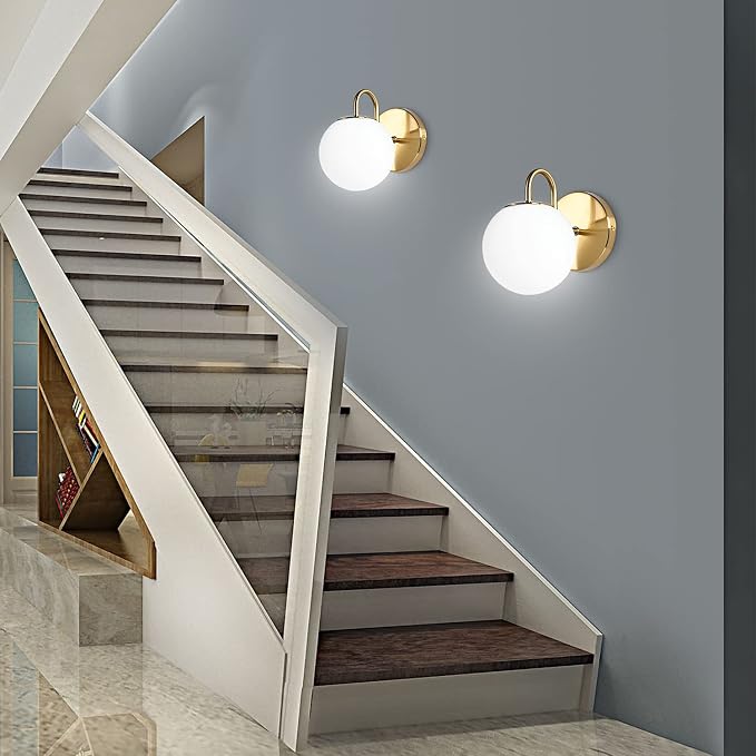 Modern Bedroom Wall Sconce Brushed Brass Indoor Wall Light Fixture Milk White - Image 4