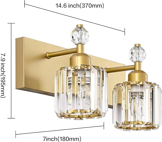 PRESDE 2 Crystal Bathroom Lights Fixtures Modern Gold Vanity Lights Fixtures - Image 4