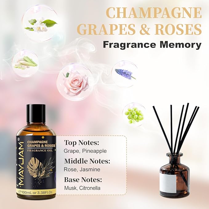Champagne Grapes & Roses Fragrance Oil, MAYJAM 3.38FL.OZ Essential Oils - Image 4