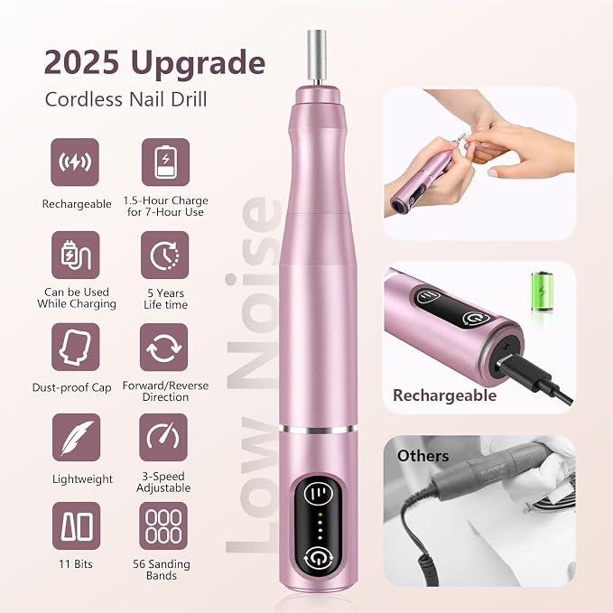 TUOBEO Cordless Nail Drill Electric Rechargeable File Kit, Professional Efile - Image 4