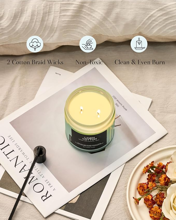 M&SENSE Fresh & Linen Cotton Scented Candles, 11.6oz Natural Soy Wax, 70-Hour - Image 5