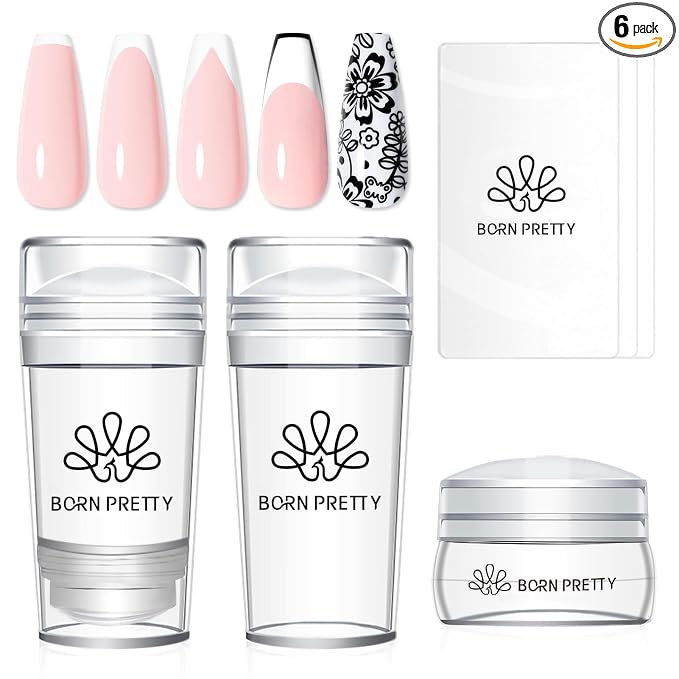 Born Pretty French Tip Nail Stamp, Silicone Stamping Long & Short Jelly Stamper by BORNPRETTY
