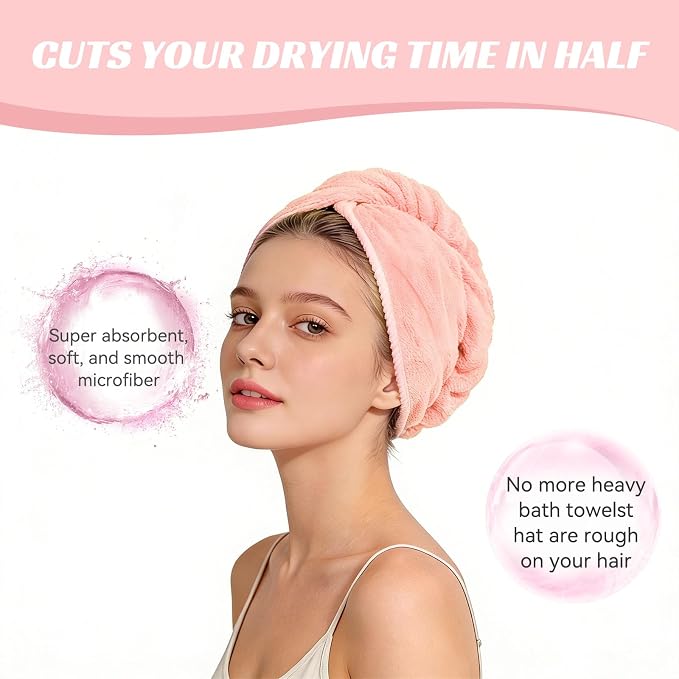 Microfiber Hair Towel Wrap for Women, Soft Lightweight Quick Dry Turban - Image 5