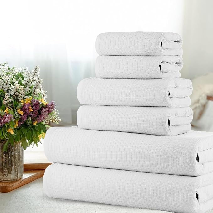 CASA COPENHAGEN Waffle 6Pcs 100% Egyptian Cotton Large Designer Towels Gift - Image 2