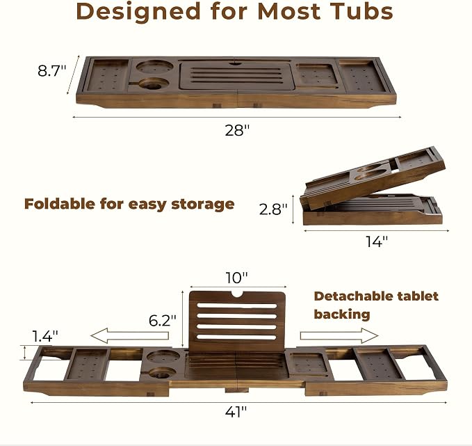 Teak Bathtub Tray, Wooden Tray Caddy - Image 4