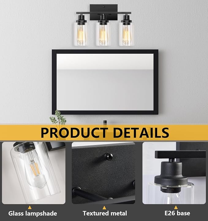 Bathroom Light Fixtures, 3-Light Vanity Lights, Modern Wall Lamp - Image 3