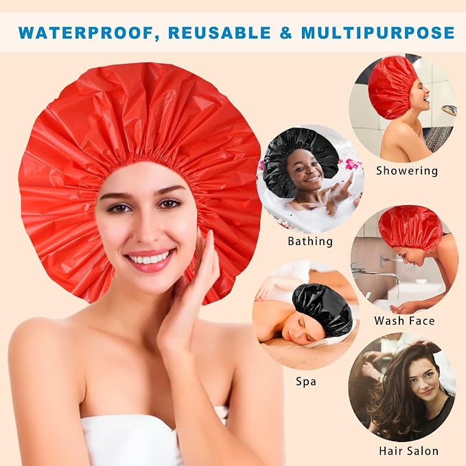 Jumbo Size Shower Cap 2 PCS Waterproof Shower Caps - Image 4