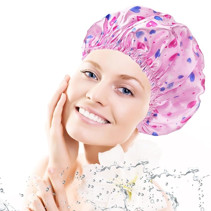 4 PCS Shower Cap for Women, Elastic and Reusable Bath Caps, Double Layers - Image 6