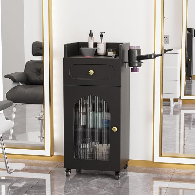 OmySalon Salon Cart with Wheels, 3-Tier Rolling Beauty Cart with Glass Door & - Image 7