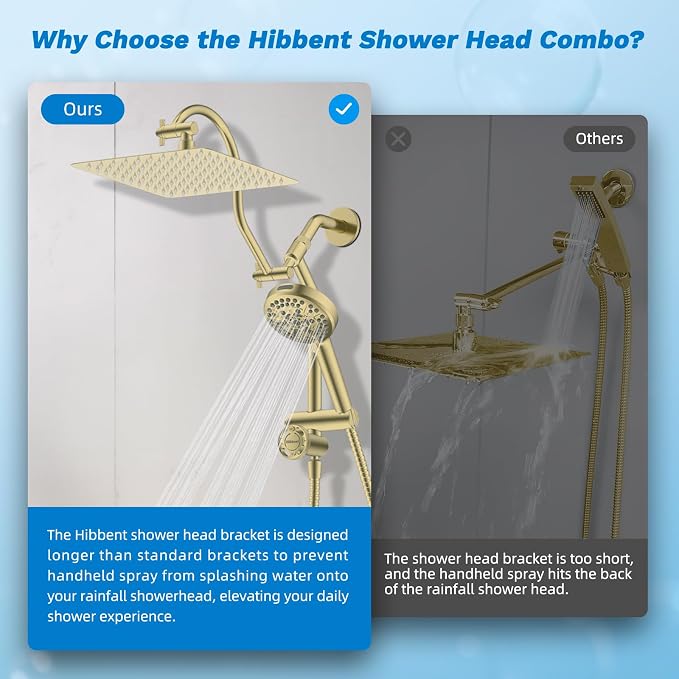 Hibbent cUPC Certified All Metal 10" Rainfall Showerhead Combo, High Pressure - Image 6