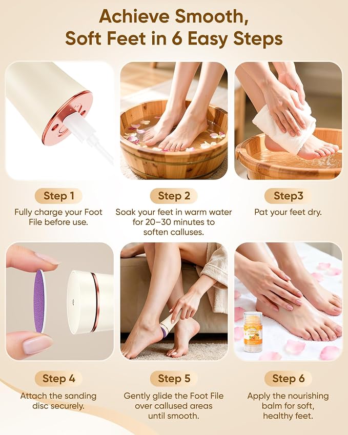 Electric Foot Callus Remover, 3-Speed Rechargeable Cordless Electronic Foot File - Image 8