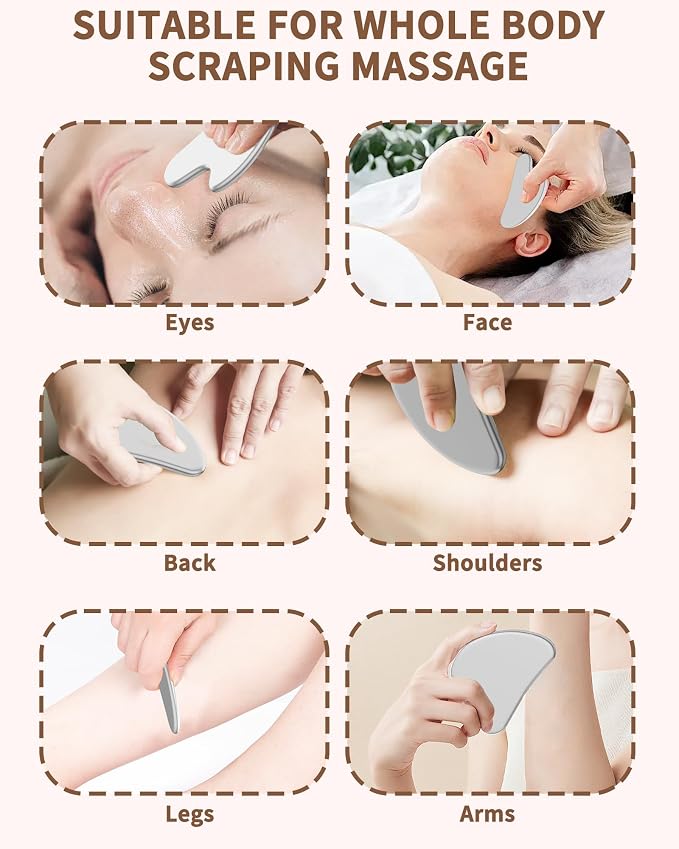VGY Stainless Steel Gua Sha Facial Tools Set, Tighten Skin Massage Guasha - Image 7