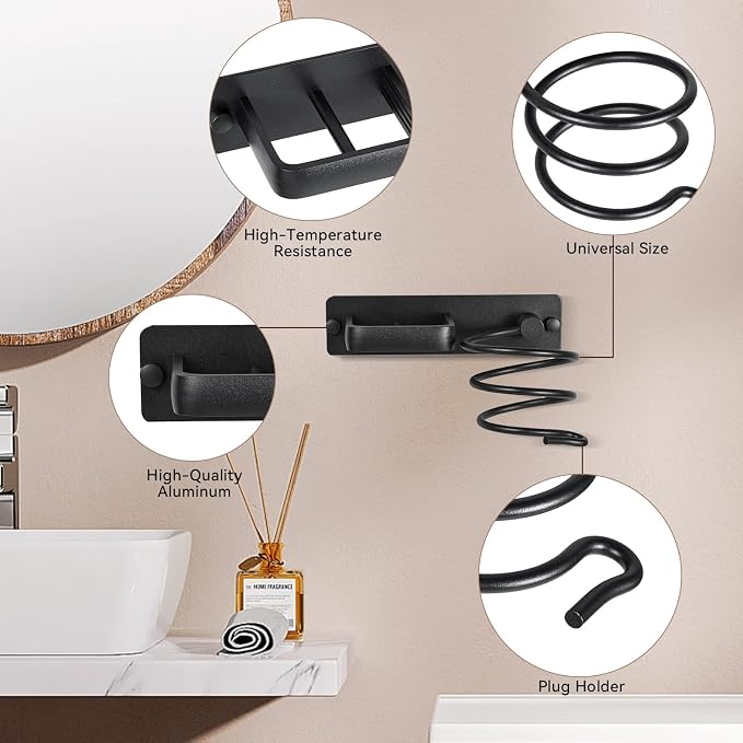 YUET Hair Dryer Holder Hairdryer Station Wall Mounted Shelf Bracket - Image 4