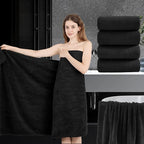 4 Piece Extra Large Bath Towel 35"x70" Oversized Bath Sheet Black Bath Towel Set by JessyHome