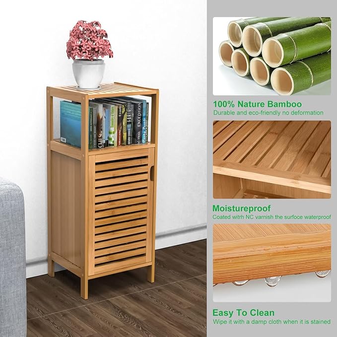 Bathroom Bamboo Storage Cabinet, Freestanding Floor Cabinet - Image 7