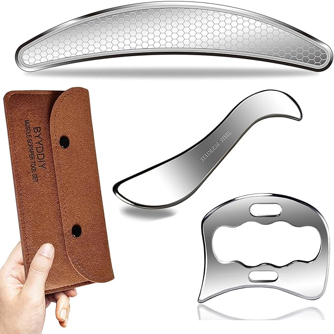 BYYDDIY 3 in 1 Stainless Steel Muscle Scraper Tools Set, Scraping Massage Tools by BYYDDIYMuscleScraperTools