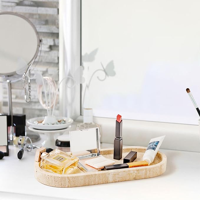WORHE Marble Vanity Tray 11.8" x 5" Italy Natural Travertine Stone Decorative - Image 6