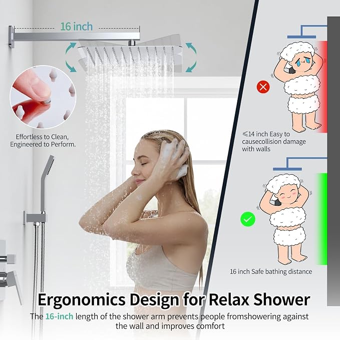 SR SUN RISE SRSH-D1203 12 Inches Bathroom Luxury Rain Mixer Shower Combo Set - Image 5
