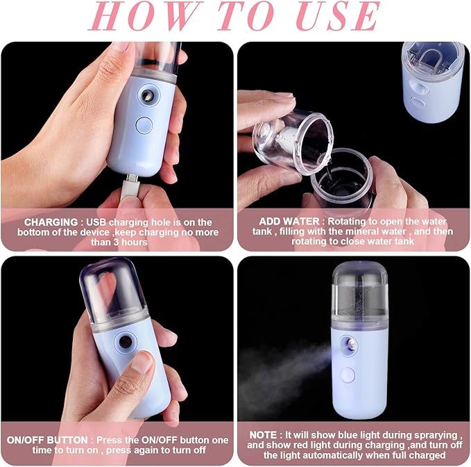 Honoson 2 Pack Nano Facial Mister Spray Bottle Handheld Humidifier Portable - Image 3