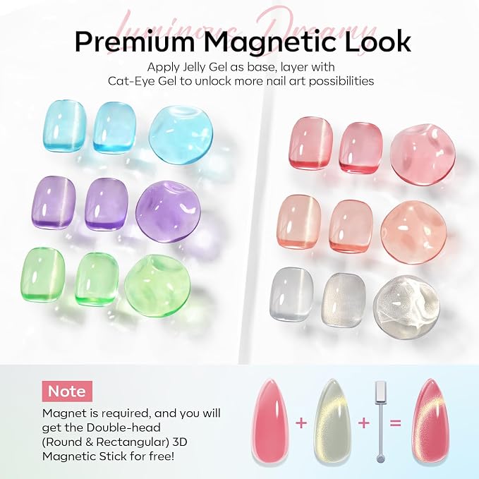 modelones Cat Eye Gel Nail Polish, 6 Colors Jelly Neon Set - Image 2