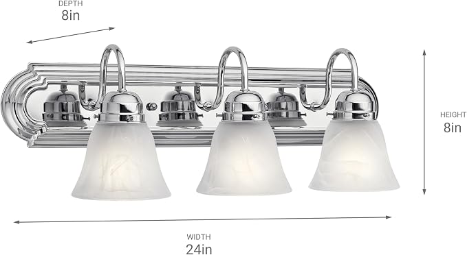 Kichler 24" 3-Light Vanity Bath Light in Chrome, Modern Bathroom Light - Image 9