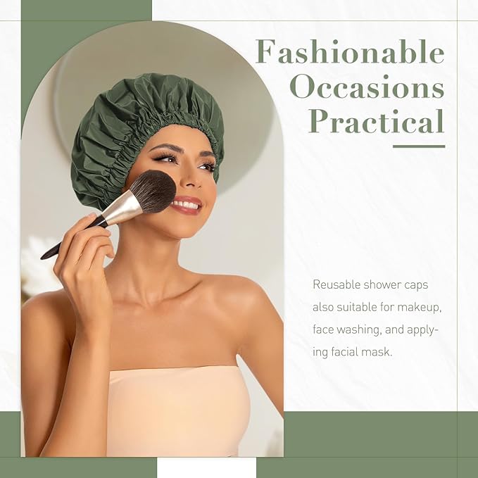 Reusable Shower Cap for Women, Large Waterproof Shower Bonnet - Image 2