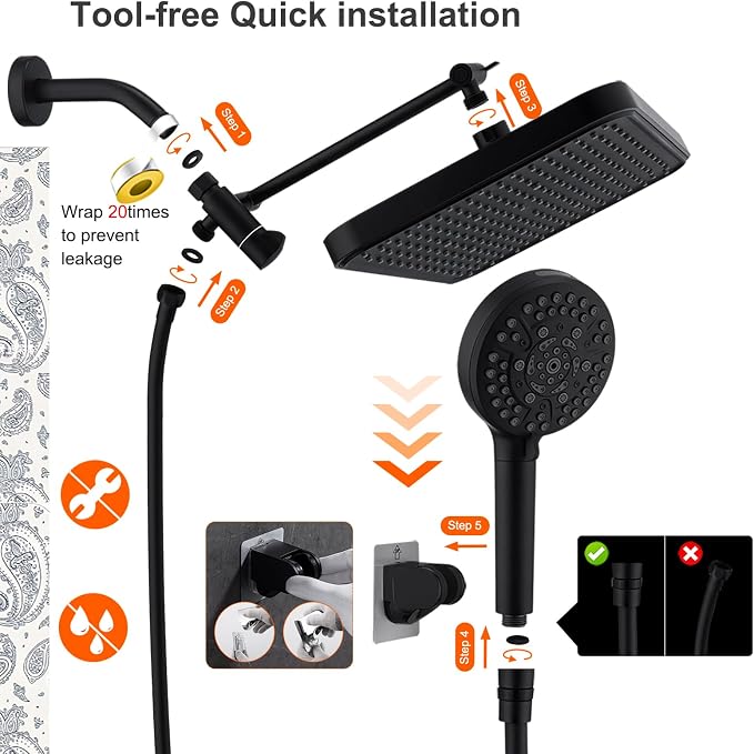 Black Large High Pressure Filtered Shower Head - Image 8