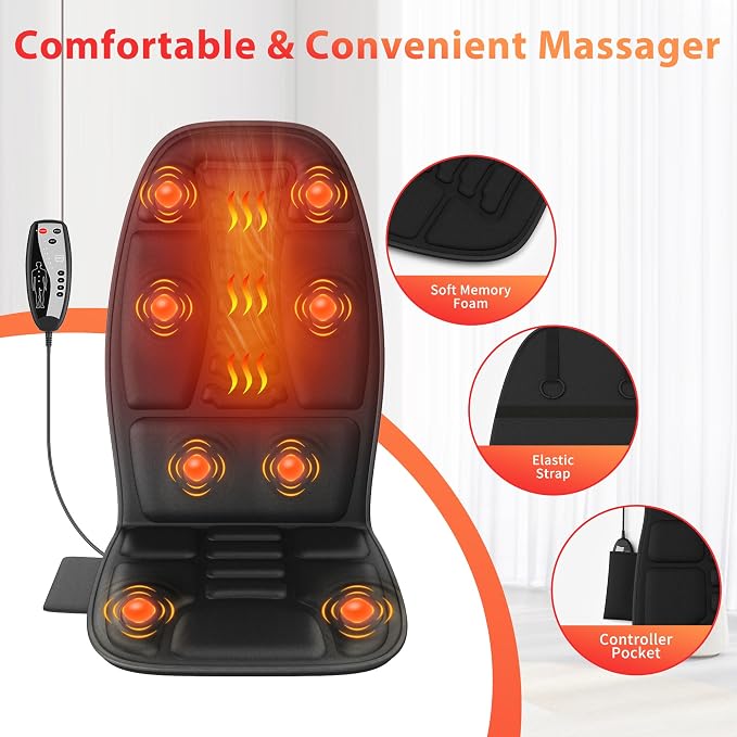 Back Massager with Heat, Massage Chair Pad with 5 Modes & 2 Heat Levels - Image 4