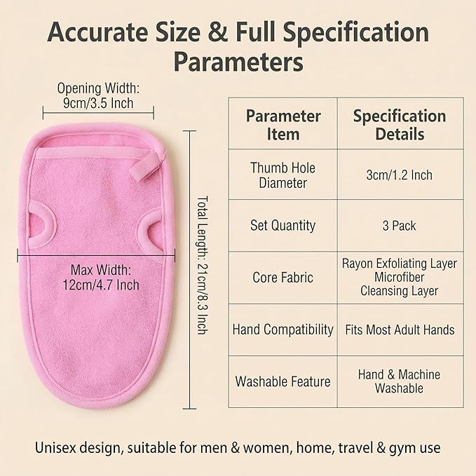 Erioctry 3PCS Reusable Bathing Shower Mittens Soft Back Rubbing Gloves - Image 2