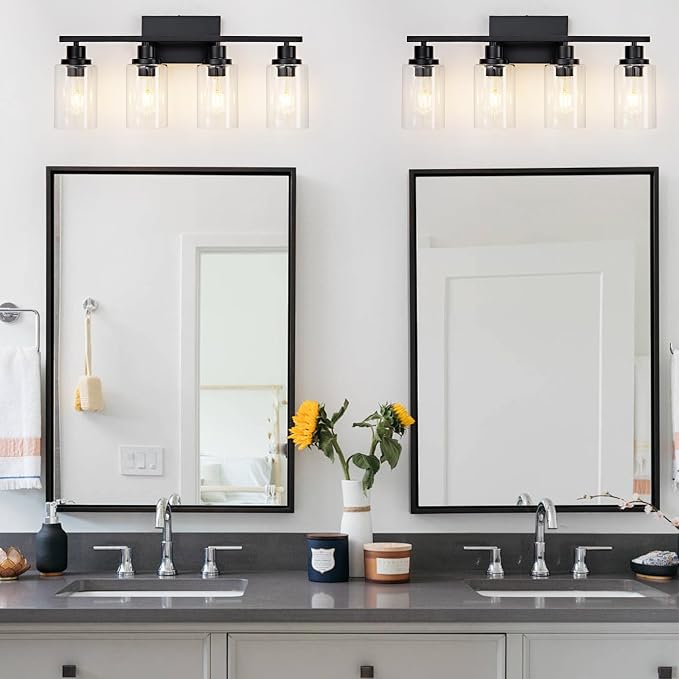 4 Light Black Bathroom Vanity Light Fixture Over Mirror Modern Farmhouse Wall - Image 2