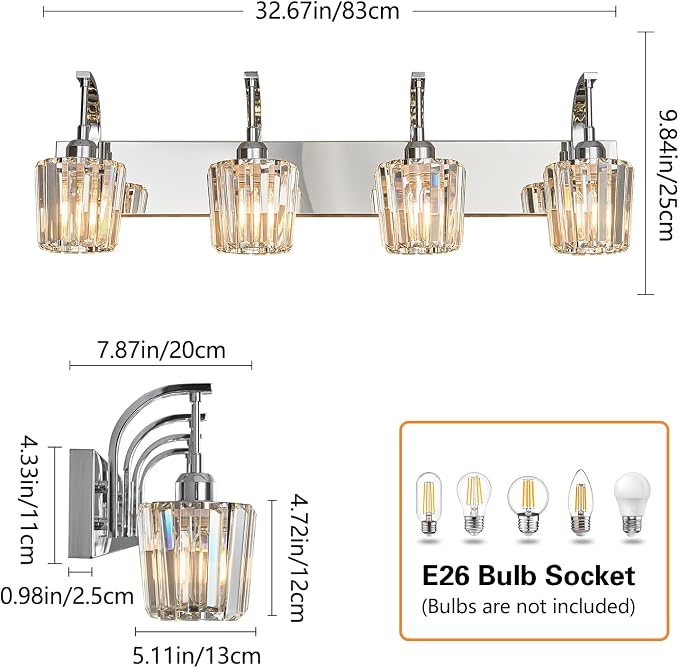 Modern Bathroom Vanity Light, 4-Light Chrome Wall Sconce - Image 4