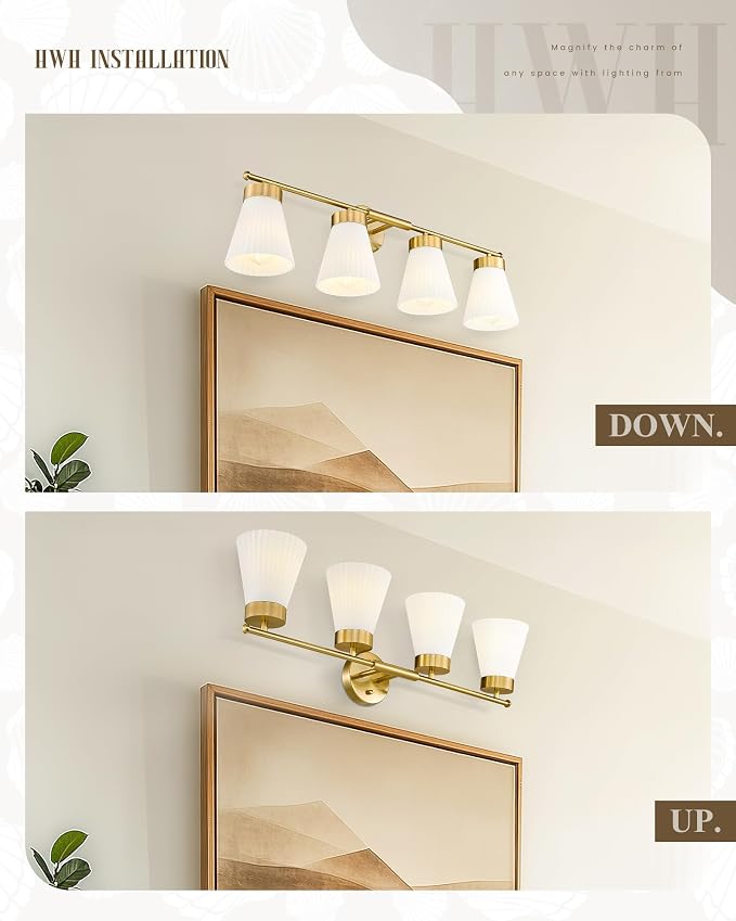 Bathroom Light Fixtures Brushed Gold, HWH 4 Light Vanity Lights Over Mirror - Image 4