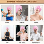 NEXCOVER Hair Towel Microfiber, 2 Pack Pink 9.8 inch X 25.5 inch Hair Wrap - Image 5