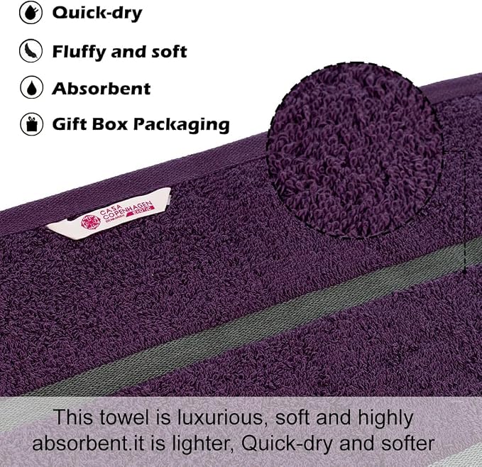 CASA COPENHAGEN Exotic 6Pcs 100% Egyptian Cotton Designer Towels Gift Set- Dark - Image 3