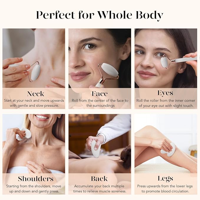 BAIMEI IcyMe Jade Roller & Gua Sha Set Face Roller and Gua Sha Facial Tools - Image 7