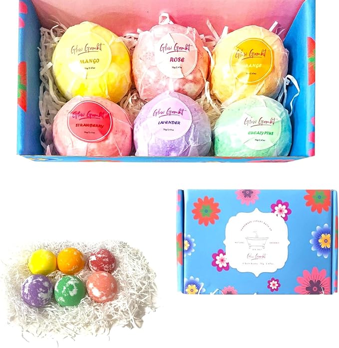 Bath Bombs Gift Set, 6 Large Natural Handmade Fruity & Floral Scent Bubble Bath by Unknown