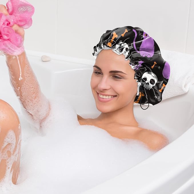 2 PCS Shower Cap Waterproof Double Layer Elastic Adjustable Reusable Hair Bath - Image 7
