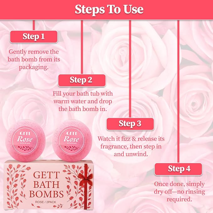 GETT Rose Bath Bombs 2 Pack, Individually Wrapped Bath Bomb Gift Set - Image 3